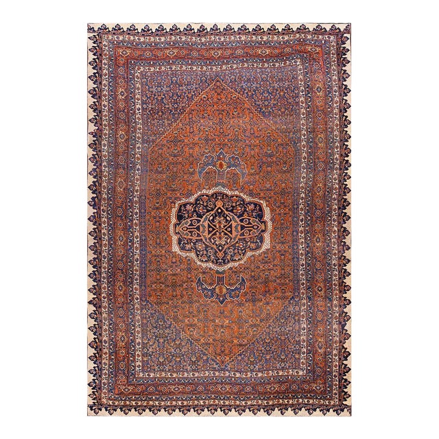 Traditional Red-Ruby Background Color With Medallion Design Antique Persian Bijar Rug For Sale