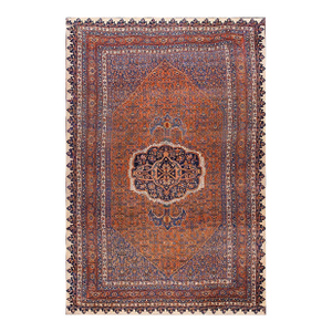 Traditional Red-Ruby Background Color With Medallion Design Antique Persian Bijar Rug