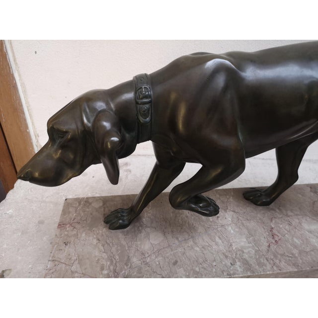 Rochard, Weimaraner Dog, 1950s, Bronze and Marble For Sale - Image 12 of 15
