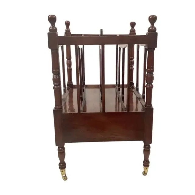 Mahogany English Regency Style Canterbury Magazine Rack on Brass Casters For Sale In Tampa - Image 6 of 9