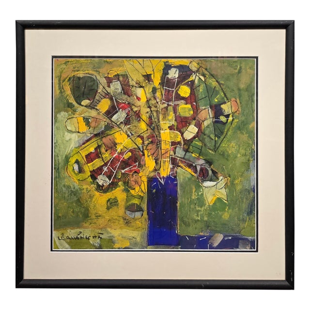 Lê Quảng Hà (Vietnamese) Abstract Floral Still Life W/ Phallic Symbolism–Oil Painting For Sale