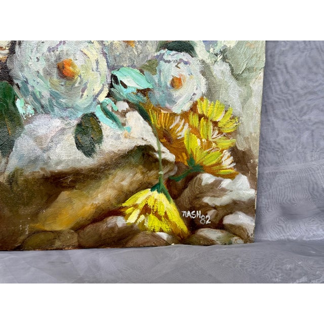 Farmhouse Vintage Still Life Floral Oil Painting For Sale - Image 3 of 11