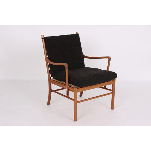 PJ149 Colonial Chair in Mahogany and Brown Fabric by Ole Wanscher for Poul Jeppesens Møbelfabrik, 1950s For Sale - Image 3 of 11