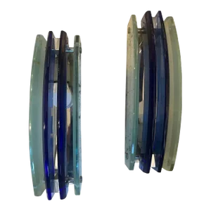 1960s Set of Two Space Age Blue Heavy Glass Italian Wall Sconces by Veca