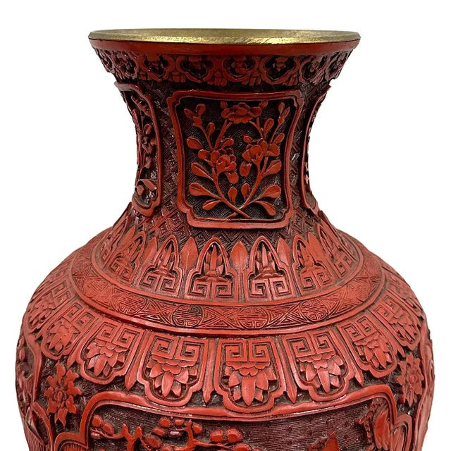 Mid-20th Century Chinese Hand Carved Cinnabar Vase For Sale In Los Angeles - Image 6 of 8