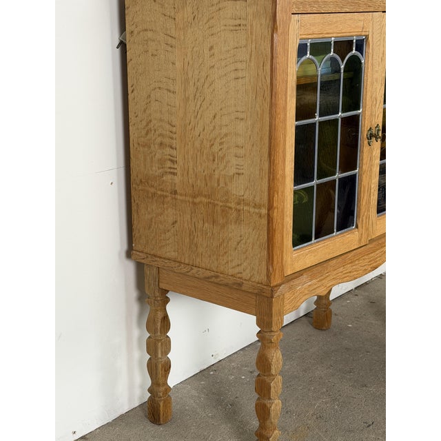 Mid-Century Modern Oak Cabinet with Stained Glass Doors by Henning Kjærnulf, 1960s For Sale - Image 8 of 10