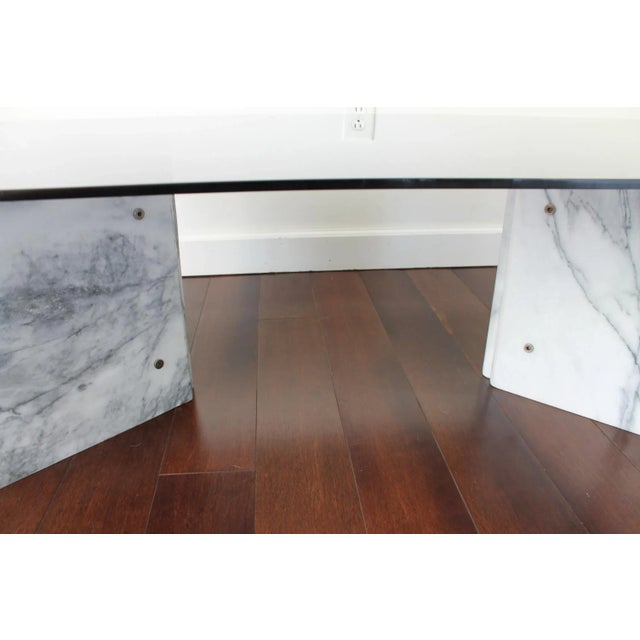 Glass 1970's White Carrara Marble Coffee Table With Smoke Glass Top For Sale - Image 7 of 12
