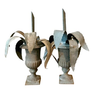 Vintage Boho Zinc Agave in Urns - A Pair For Sale
