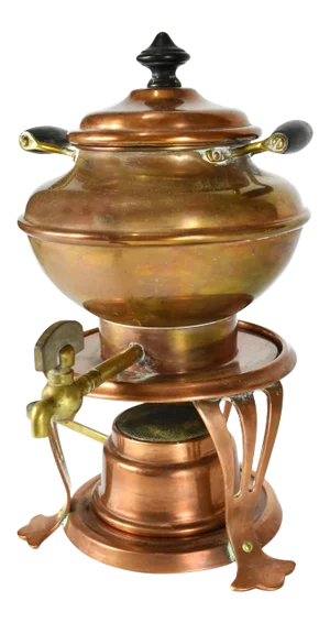 Antique Jos Heinrichs Paris New York Copper Hot Water Kettle Samovar With Burner Base