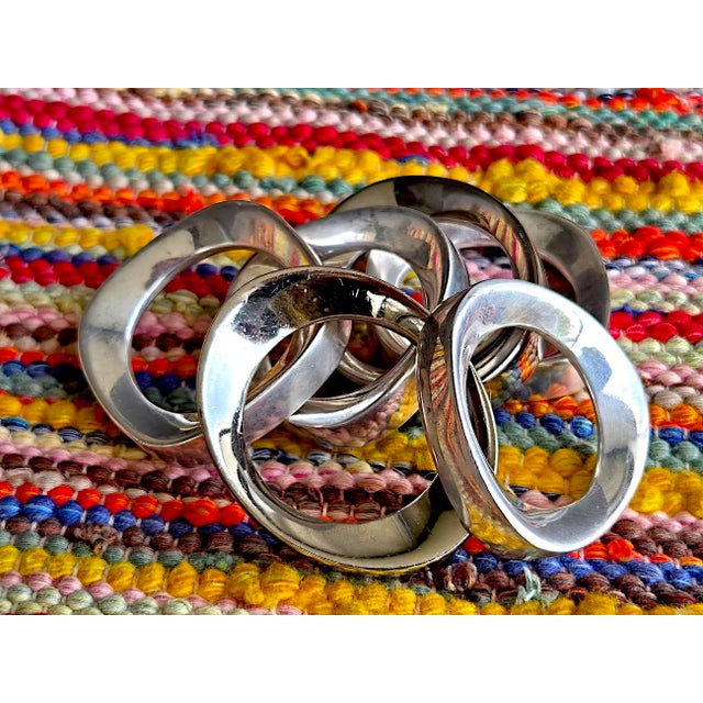 Silver Vintage Silverplate Modernist Napkin Rings, Set of 6 For Sale - Image 8 of 16