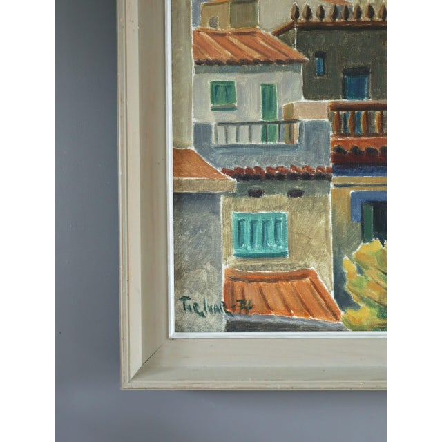 1974 Modernist 'Sunlit Terraces' Swedish Expressive Townscape Scene Oil Painting, Framed For Sale - Image 6 of 11