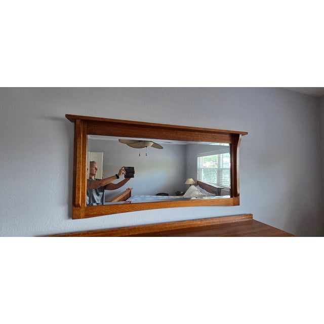 Arts & Crafts Cedar Lined Mission Oak Chest Dresser & Mirror For Sale - Image 3 of 9