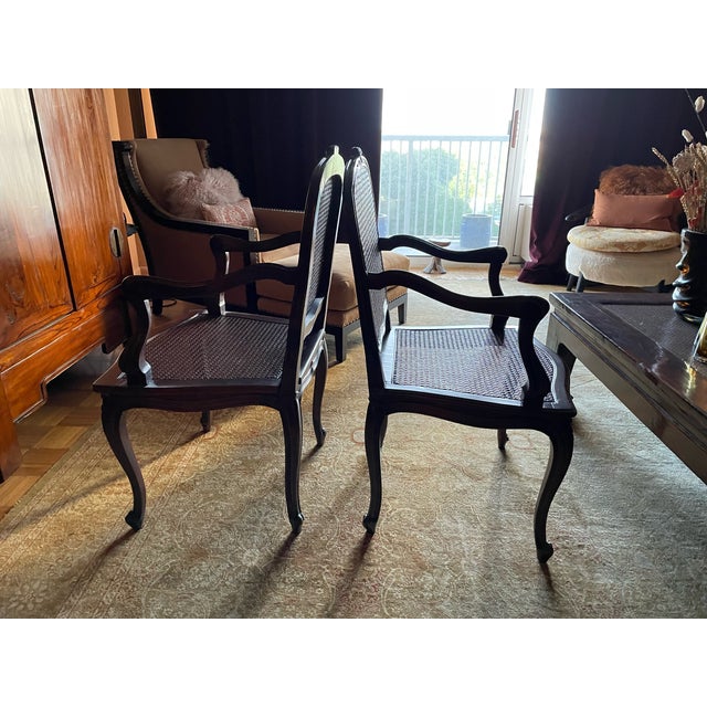 French Late 19th Century French Arm Chairs With Cane Seat and Back/Custom Cushions - Set of 2 For Sale - Image 3 of 4