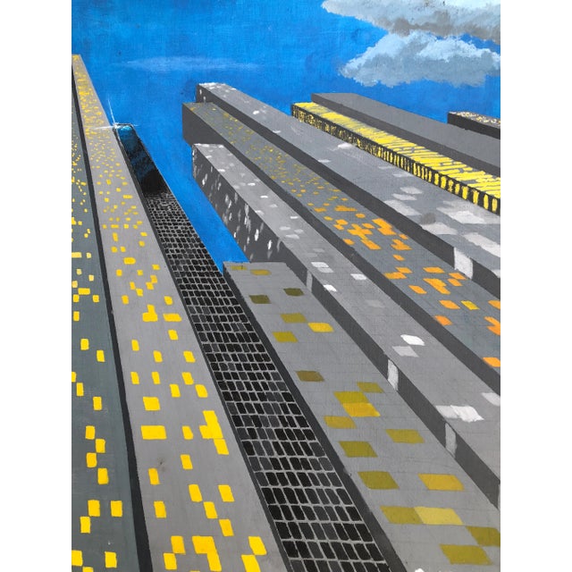 1970s Vintage Original Skyscraper Painting Signed 1970’s For Sale - Image 5 of 6