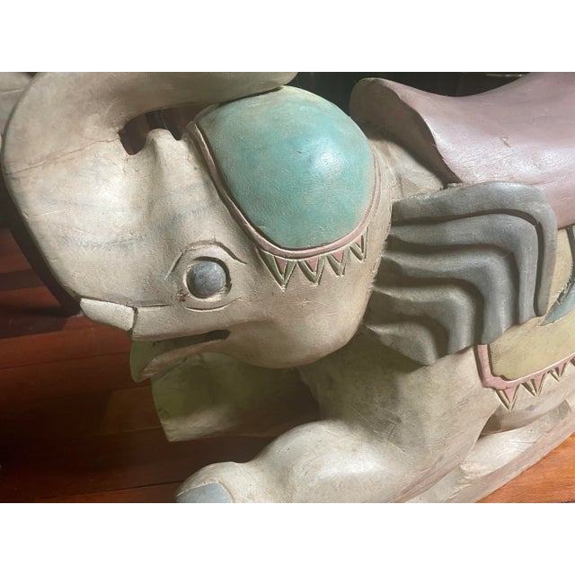 Wood Late 20th Century Carved Rocking Wood Elephant Decor For Sale - Image 7 of 10