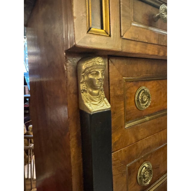 1930s French Empire Style Lingerie Chest With Marble Top, Cleopatra Bust Mounts & Paw Feet [Rg] For Sale In Seattle - Image 6 of 11