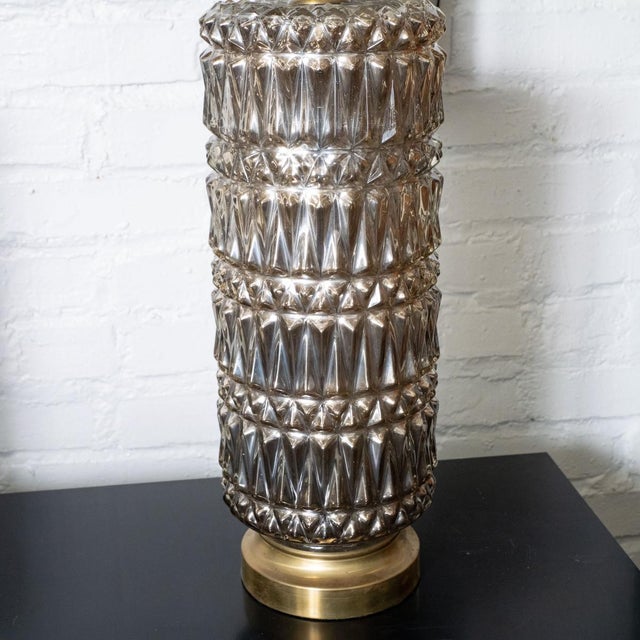Mid-Century Modern Pair of Hollywood Regency Style Mercury Glass Diamond Pattern Lamps For Sale - Image 3 of 12