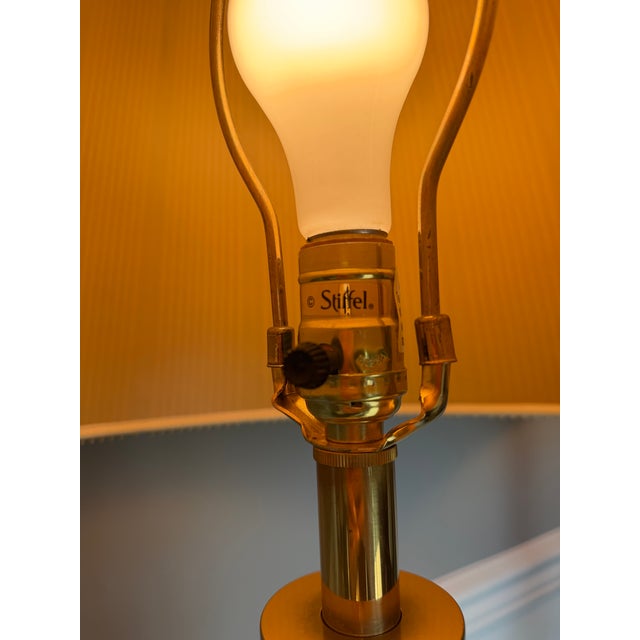 Brass Vintage Stiffel Hollywood Regency Solid Brass Table Lamps w/ Shade – a Pair For Sale - Image 8 of 12