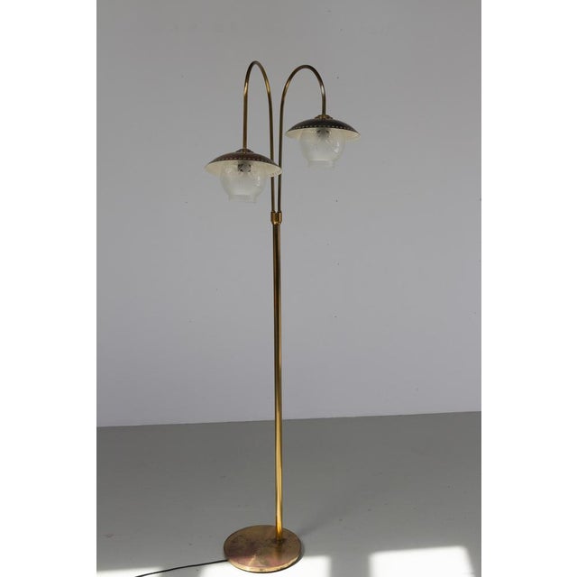 Scandinavian Art Deco Floor Lamp in Brass and Glass, 1920s For Sale - Image 16 of 18