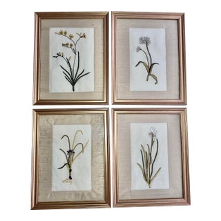 Botanical Embroidered Floral Vintage Decor (Set of 4) For Sale