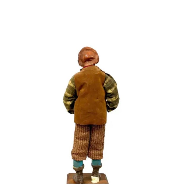 Brown 18th Century Neapolitan Crèche Figure, Terracotta & Wood Man With Red Beret For Sale - Image 8 of 10