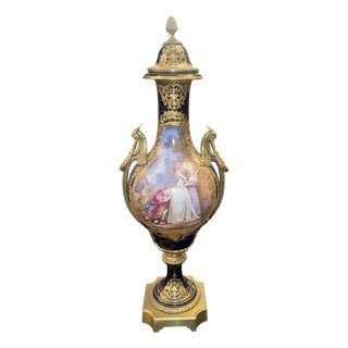 Monumental 19th Century Sèvres Porcelain Lidded Urn With Gilt Bronze Mounts For Sale