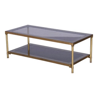 French Neoclassical Style Brass Coffee Table W/ Mirrored Smoked Glass Top For Sale