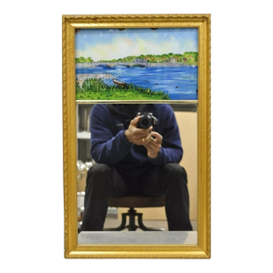 Vintage Federal Reverse Glass Hand Painted Small Mirror "Gorhams Pond Darien Ct"