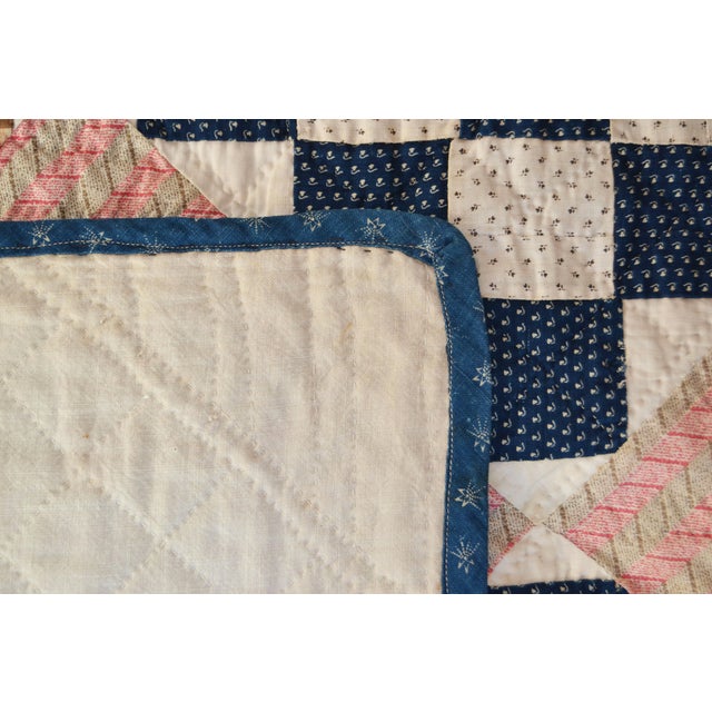 Tan Early 20th C Hand-Quilted Variation of a Nine Patch Cotton Quilt. - For Sale - Image 8 of 11