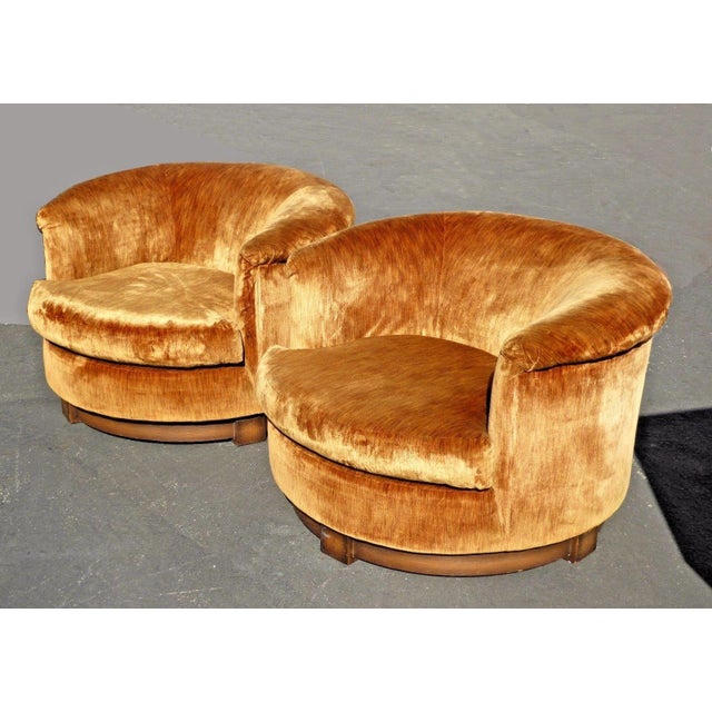Vintage Mid Century Orange Velvet Swivel Club Chairs Pair Chairish