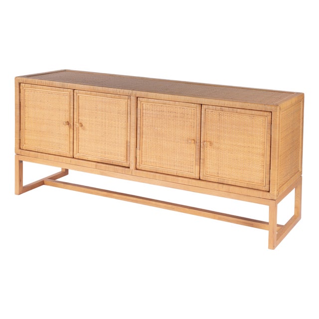 Captiva 76 in. W Rectangular Rattan 4 Door Sideboard, Natural Rattan For Sale