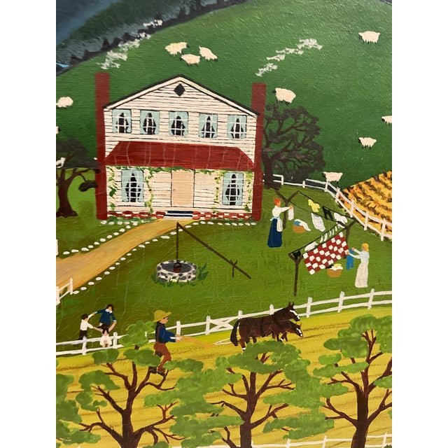 1980s Folk Art Landscape Oil on Canvas by J Young For Sale - Image 4 of 9
