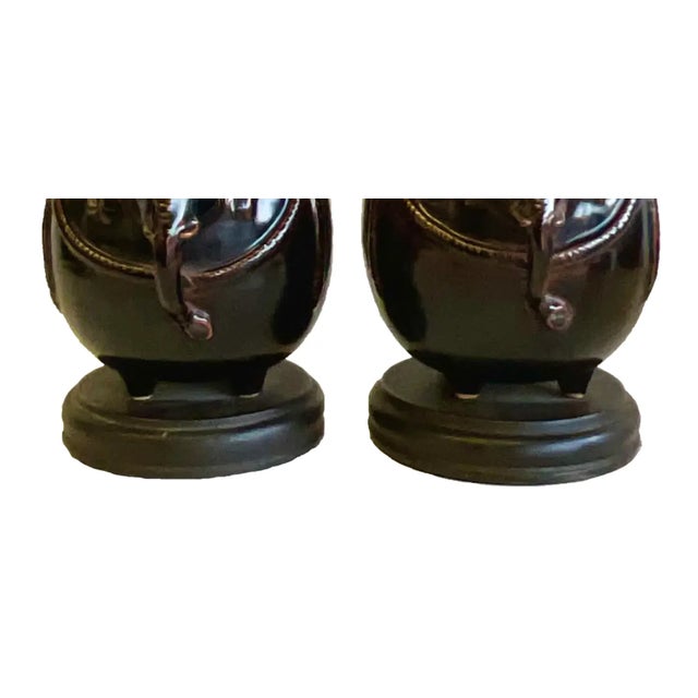 Vintage Glazed Ceramic Elephant Lamps - a Pair For Sale - Image 10 of 12