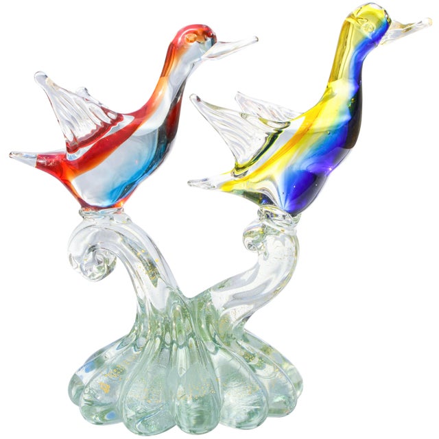 Traditional Vintage Large Barbini Murano Sommerso Italian Art Glass Birds Centerpiece For Sale - Image 3 of 10