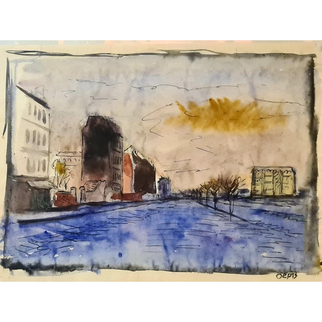 Wim Oepts, Street Scene, Mid-20th Century, Watercolor For Sale - Image 3 of 3