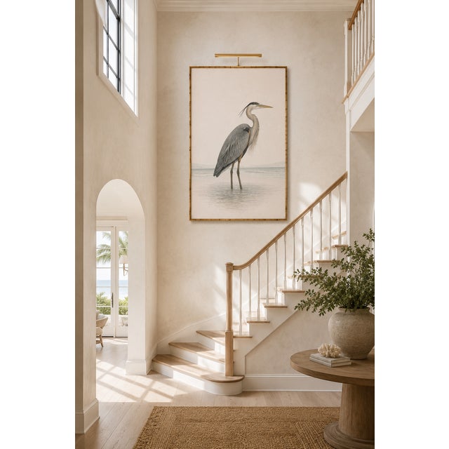 Great Blue Heron Coastal Study, Neutral Bird Wall Art Print, 40" X 60" For Sale - Image 12 of 13