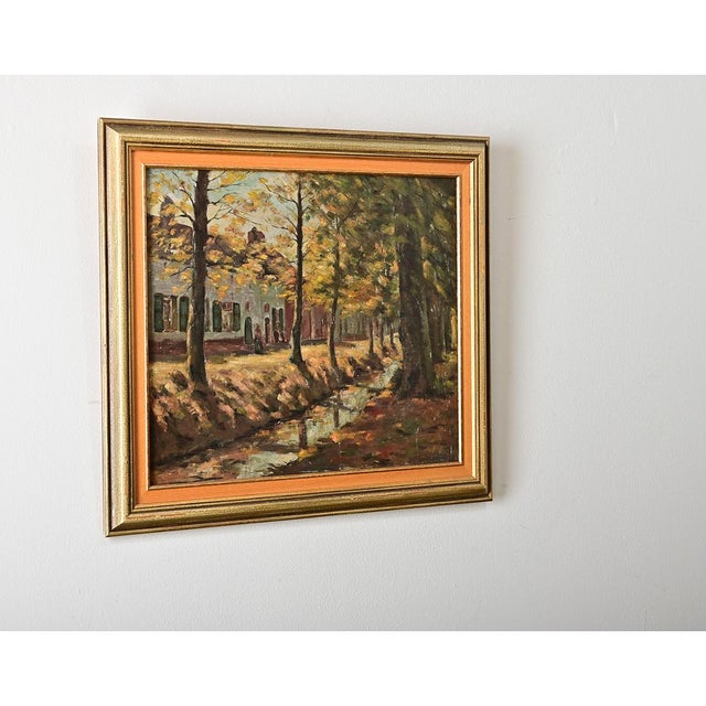 Textile French Vintage Framed Autumn Landscape Painting For Sale - Image 7 of 8