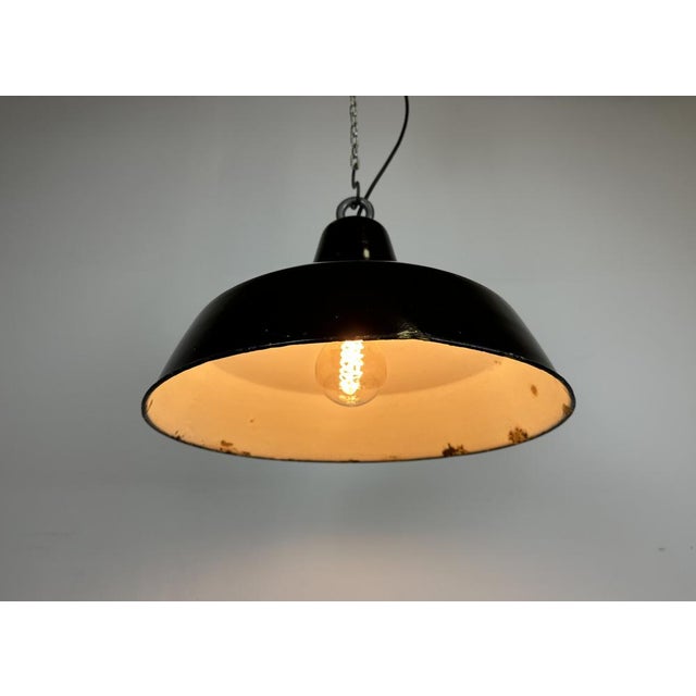 Industrial Black Enamel Factory Pendant Lamp with Iron Top, 1960s For Sale - Image 10 of 16