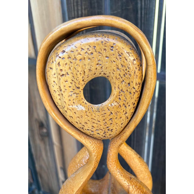Purple Vintage Mid Century Modern Abstract Hand Carved Wood Sculpture Two Figures Embracing 24” For Sale - Image 8 of 12