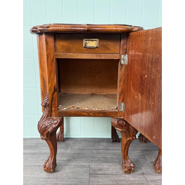 Black Vintage Walnut Bedside Tables with Marble Top, 1930s, Set of 2 For Sale - Image 8 of 18