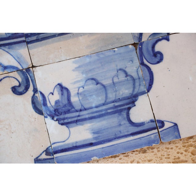 Baroque Tile Mural Panel Depicting a Baroque Jardinière With Flowers, Portuguese, 18th Century For Sale - Image 3 of 13