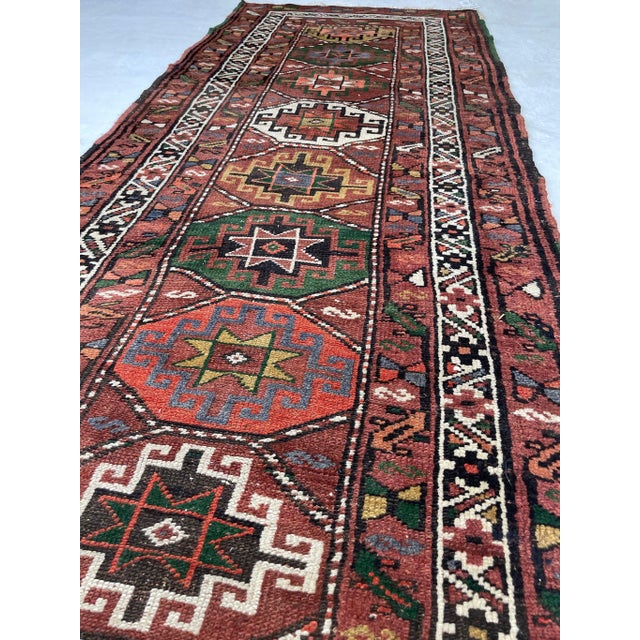 Vintage Plush Earthy Clay, Terracotta, Grassy Green & Persimmon Runner Rug 3.4 X 12.7 For Sale - Image 4 of 10