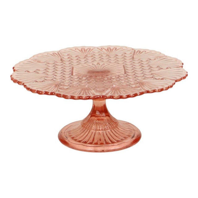 Pink Art Deco Pink Rosaline Glass Cake Plate, 1930s For Sale - Image 8 of 14