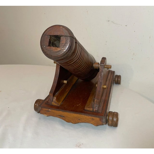 Arge Antique Hand Made Carved Folk Art Wood Military Cannon Model Sculpture For Sale - Image 10 of 13