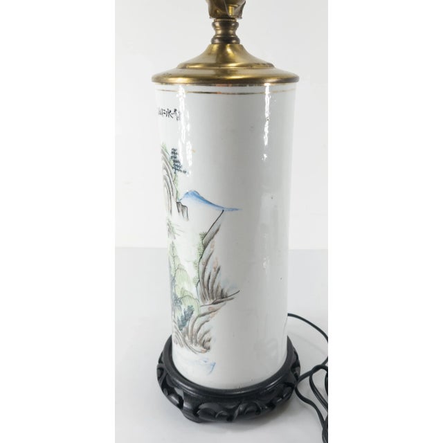 Ceramic 20th Century Chinese Porcelain Table Lamp With Landscape Decoration For Sale - Image 7 of 9