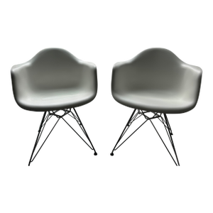 Authentic Herman Miller Eames Molded Plastic Armchairs (Pair) – White, Wire Eiffel Base