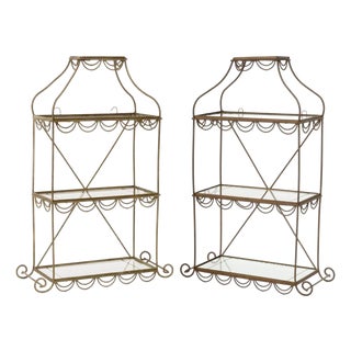Regency Style Gilt Metal Three-Tier Etageres, Pair For Sale