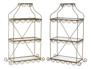 Regency Style Gilt Metal Three-Tier Etageres, Pair