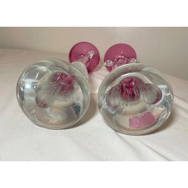 1960s Tall Pair Murano Hand Blown Alfredo Barbini Glass Candlesticks Candle Holders For Sale - Image 12 of 14