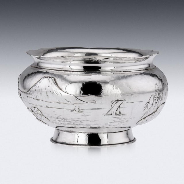 20th Century Japanese Meiji Solid Silver Fuji Mountain Bowl, 1900s For Sale - Image 5 of 18